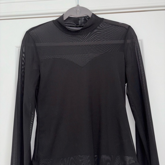 Black Sheer Mesh Long-Sleeve Bodysuit - Women - Picture 3 of 9